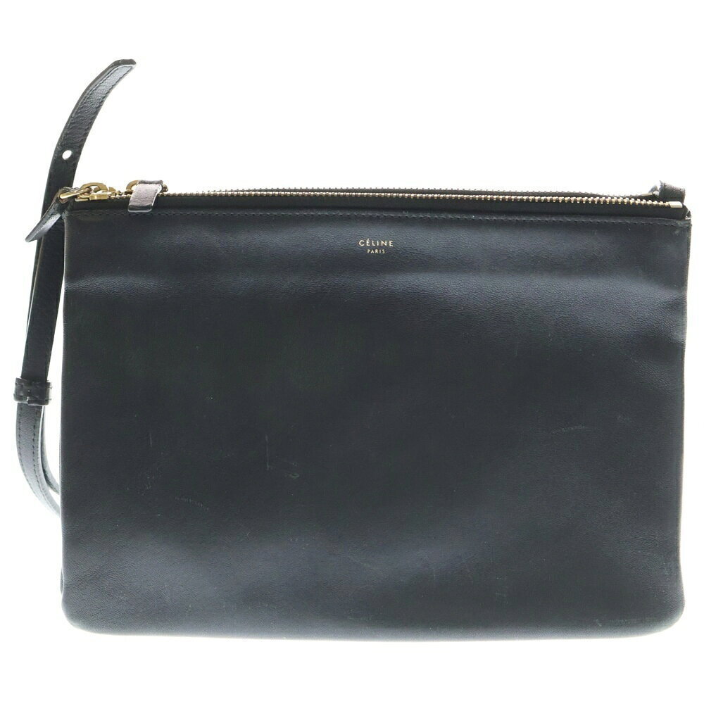CELINE Trio Shoulder Bag Leather Black